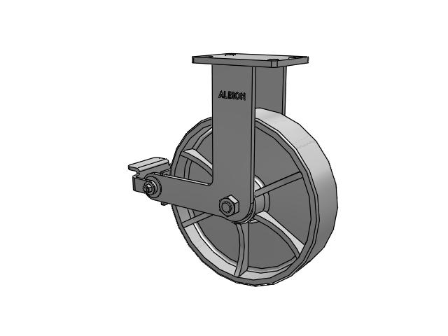 Roulette rigide à plaque supérieure de la série 410 avec roue émaillée grise 12 x 3 CA - Roue en fonte et frein à came en polyuréthane