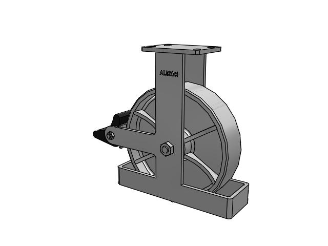 410 Series Top Plate Rigid Caster with 12 x 3 Grey Enamel CA - Cast Iron Wheel and Poly Lock Integrated Brake