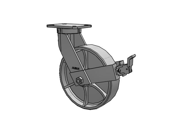 410 Series Top Plate Swivel Caster with 12 x 3 Grey Enamel CA - Cast Iron Wheel and Face Brake