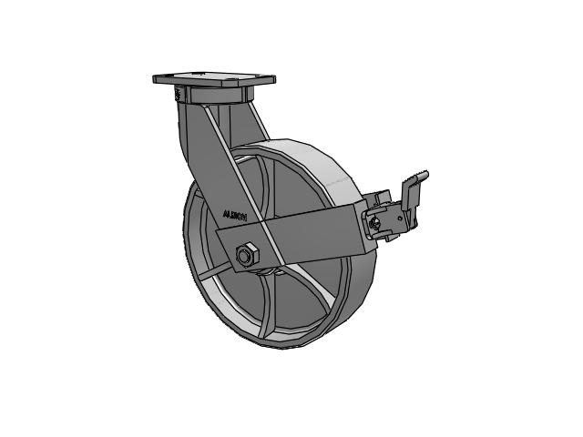410 Series Top Plate Swivel Caster with 12 x 3 Grey Enamel CA - Cast Iron Wheel and Face Brake