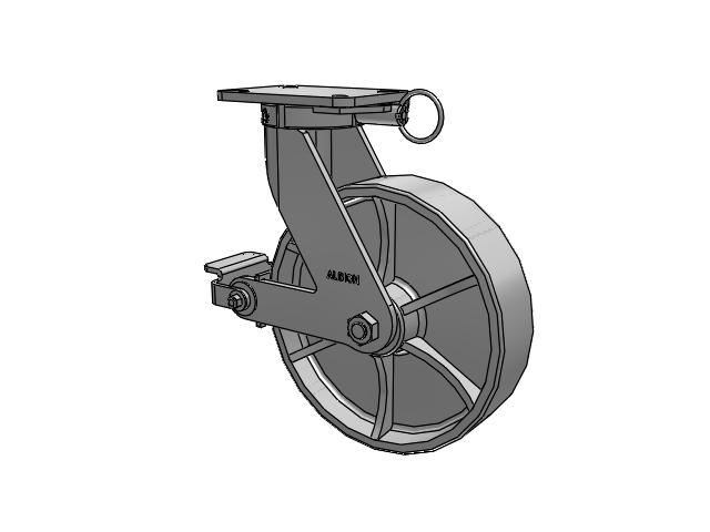 410 Series Top Plate Swivel Caster with 12 x 3 Grey Enamel CA - Cast Iron Wheel and Poly Cam Brake