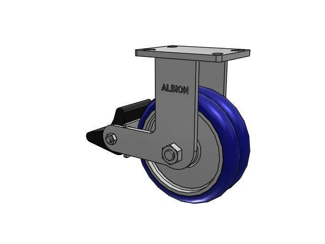 410 Series Top Plate Rigid Caster with 8 x 3 Blue Tread on Aluminum Core EY - Swivel-EAZ (Crown) Wheel and Poly Lock Integrated Brake