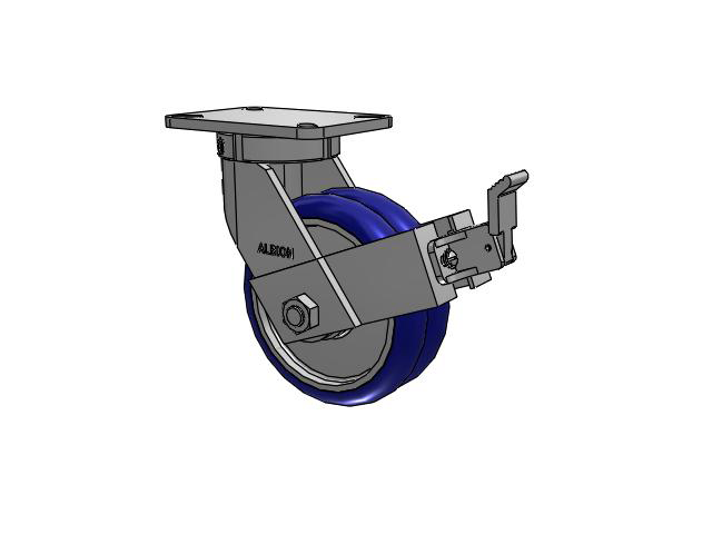 410 Series Top Plate Swivel Caster with 8 x 3 Blue Tread on Aluminum Core EY - Swivel-EAZ (Crown) Wheel and Face Brake
