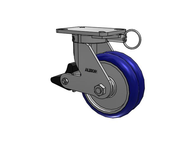 410 Series Top Plate Swivel Caster with 8 x 3 Blue Tread on Aluminum Core EY - Swivel-EAZ (Crown) Wheel and Poly Lock Integrated Brake