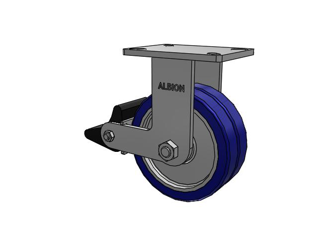 410 Series Top Plate Rigid Caster with 8 x 3 Blue Tread on Aluminum Core EZ - Swivel-EAZ (Flat) Wheel and Poly Lock Integrated Brake