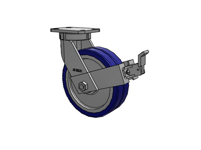 410 Series Top Plate Swivel Caster with 10 x 3 Blue Tread on Aluminum Core EZ - Swivel-EAZ (Flat) Wheel and Face Brake