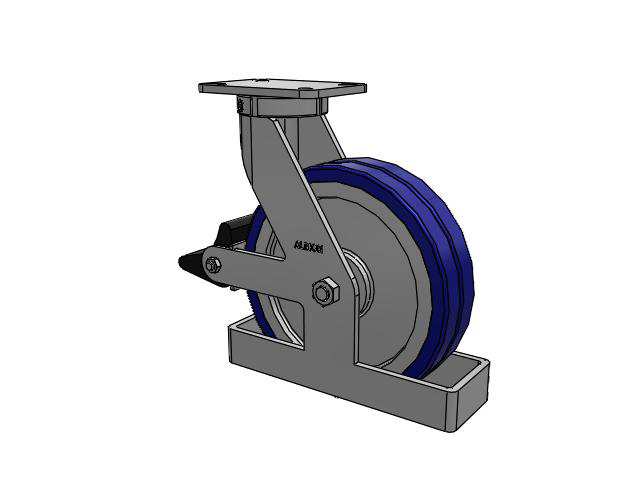 410 Series Top Plate Swivel Caster with 12 x 3 Blue Tread on Aluminum Core EZ - Swivel-EAZ (Flat) Wheel and Poly Lock Integrated Brake