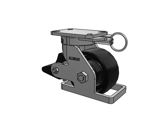 410 Series Top Plate Swivel Caster with 6 x 3 Black Paint FR - Ductile Iron Crowned Tread Wheel and Poly Lock Integrated Brake