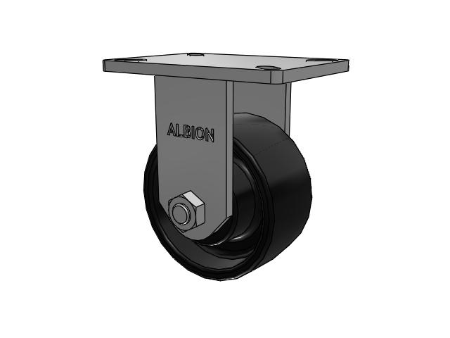410 Series Top Plate Rigid Caster with 6 x 3 Black Paint FR - Ductile Iron Crowned Tread Wheel