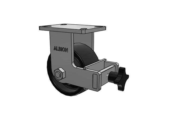 410 Series Top Plate Rigid Caster with 6 x 3 Black Paint FR - Ductile Iron Crowned Tread Wheel and Face Brake