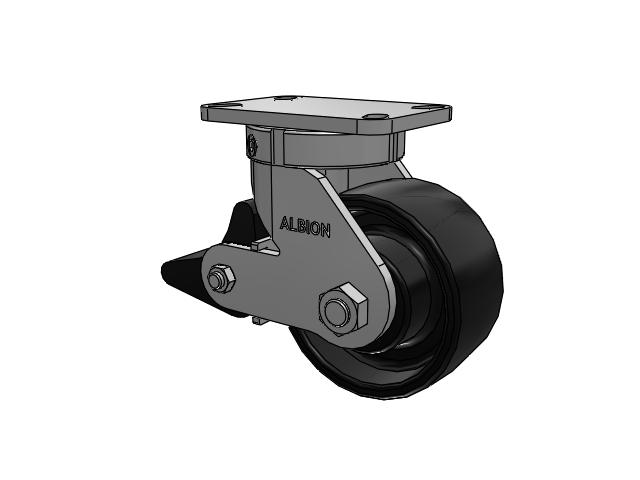 410 Series Top Plate Swivel Caster with 6 x 3 Black Paint FR - Ductile Iron Crowned Tread Wheel and Poly Lock Integrated Brake