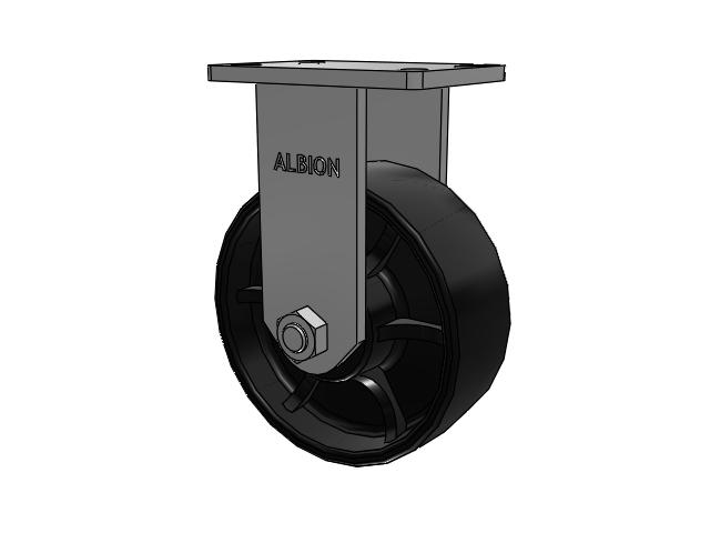 410 Series Top Plate Rigid Caster with 8 x 3 Black Paint FR - Ductile Iron Crowned Tread Wheel