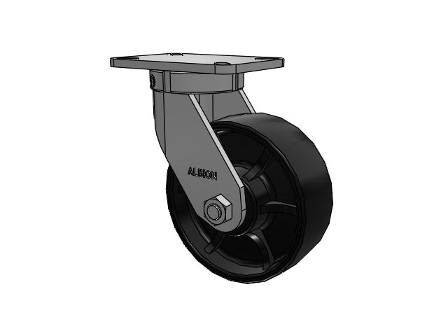 410 Series Top Plate Swivel Caster with 8 x 3 Black Paint FR - Ductile Iron Crowned Tread Wheel