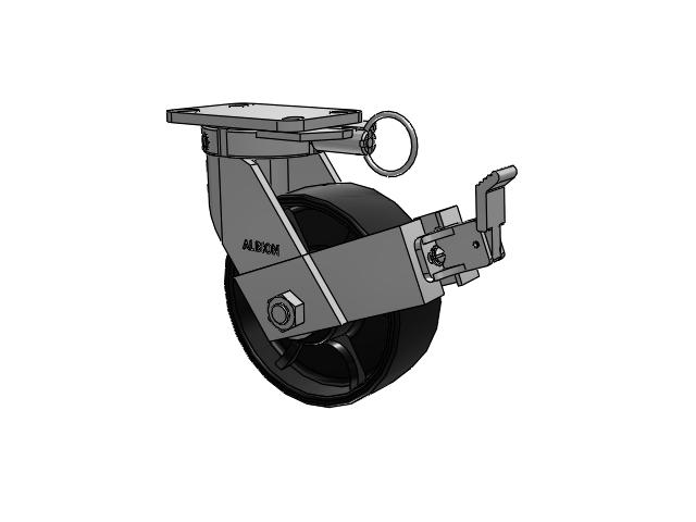 410 Series Top Plate Swivel Caster with 8 x 3 Black Paint FR - Ductile Iron Crowned Tread Wheel and Face Brake