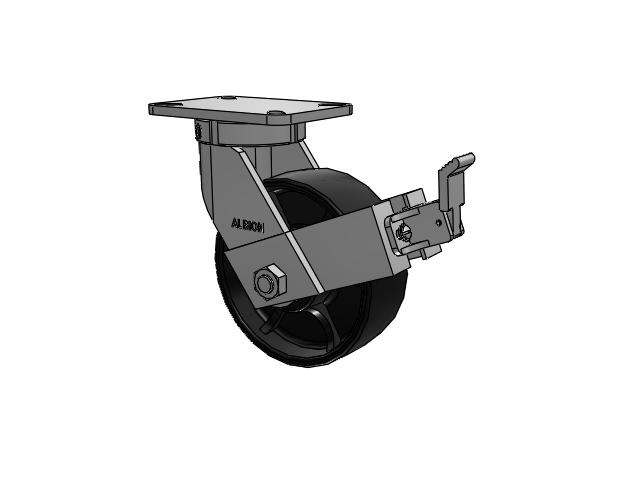 410 Series Top Plate Swivel Caster with 8 x 3 Black Paint FR - Ductile Iron Crowned Tread Wheel and Face Brake