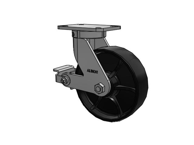 410 Series Top Plate Swivel Caster with 10 x 3 Black Paint FR - Ductile Iron Crowned Tread Wheel and Poly Cam Brake