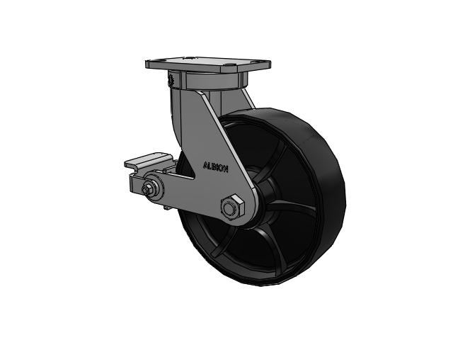 410 Series Top Plate Swivel Caster with 10 x 3 Black Paint FR - Ductile Iron Crowned Tread Wheel and Poly Cam Brake