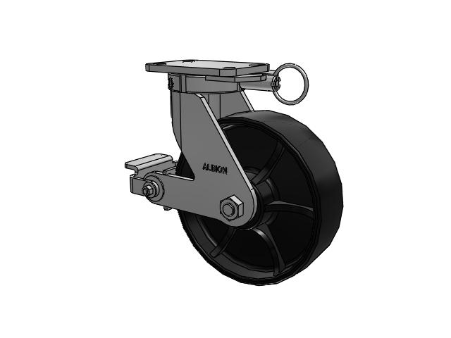 410 Series Top Plate Swivel Caster with 10 x 3 Black Paint FR - Ductile Iron Crowned Tread Wheel and Poly Cam Brake