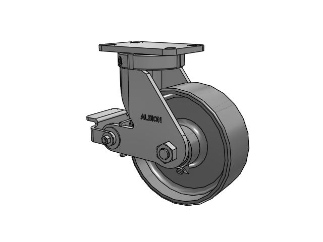410 Series Top Plate Swivel Caster with 8 x 3 Clear Coat Enamel FS - Drop-Forged Steel Wheel and Poly Cam Brake
