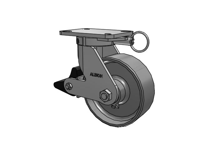 410 Series Top Plate Swivel Caster with 8 x 3 Clear Coat Enamel FS - Drop-Forged Steel Wheel and Poly Lock Integrated Brake