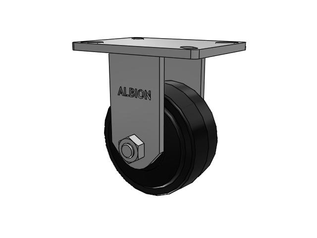 410 Series Top Plate Rigid Caster with 6 x 3 Black Tread on Black Enamel Core MR - Moldon Rubber (Cast Iron Core) Wheel