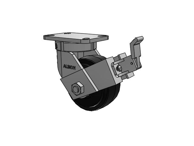 410 Series Top Plate Swivel Caster with 6 x 3 Black Tread on Black Enamel Core MR - Moldon Rubber (Cast Iron Core) Wheel and Face Brake