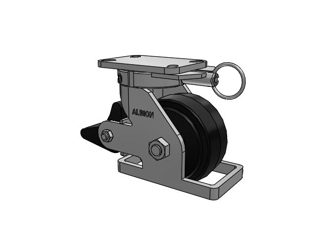 410 Series Top Plate Swivel Caster with 6 x 3 Black Tread on Black Enamel Core MR - Moldon Rubber (Cast Iron Core) Wheel and Poly Lock Integrated Brake