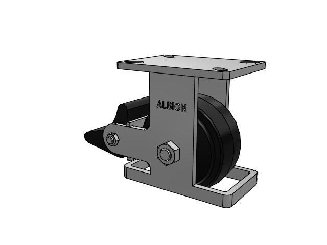 410 Series Top Plate Rigid Caster with 6 x 3 Black Tread on Black Enamel Core MR - Moldon Rubber (Cast Iron Core) Wheel and Poly Lock Integrated Brake