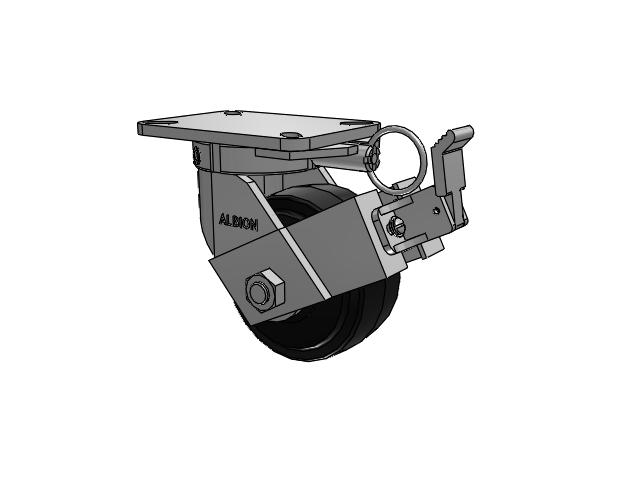 410 Series Top Plate Swivel Caster with 6 x 3 Black Tread on Black Enamel Core MR - Moldon Rubber (Cast Iron Core) Wheel and Face Brake