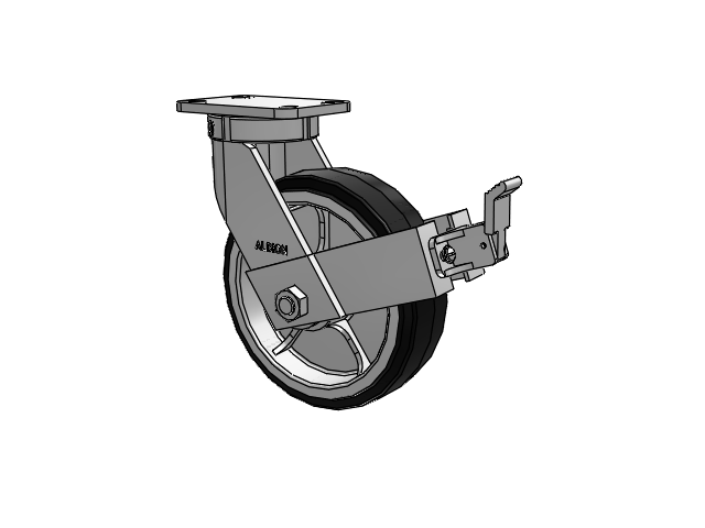 410 Series Top Plate Swivel Caster with 10 x 3 Black Tread on Black Enamel Core MR - Moldon Rubber (Cast Iron Core) Wheel and Face Brake