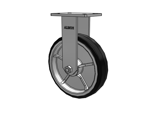 410 Series Top Plate Rigid Caster with 12 x 3 Black Tread on Black Enamel Core MR - Moldon Rubber (Cast Iron Core) Wheel