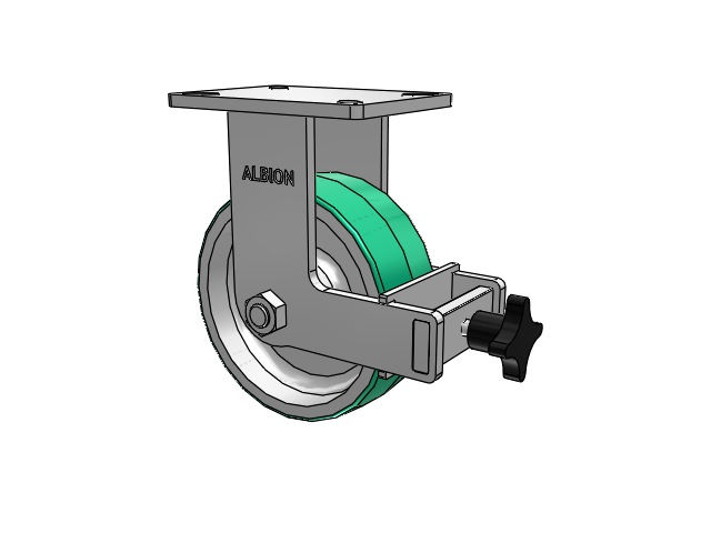 410 Series Top Plate Rigid Caster with 8 x 3 Green Tread on Aluminum Core PD - Polyurethane (Aluminum Core) Wheel and Face Brake