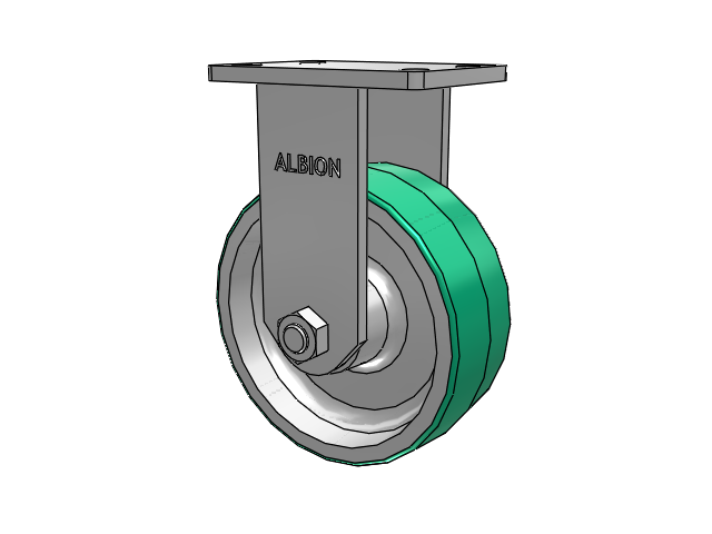 410 Series Top Plate Rigid Caster with 8 x 3 Green Tread on Aluminum Core PD - Polyurethane (Aluminum Core) Wheel