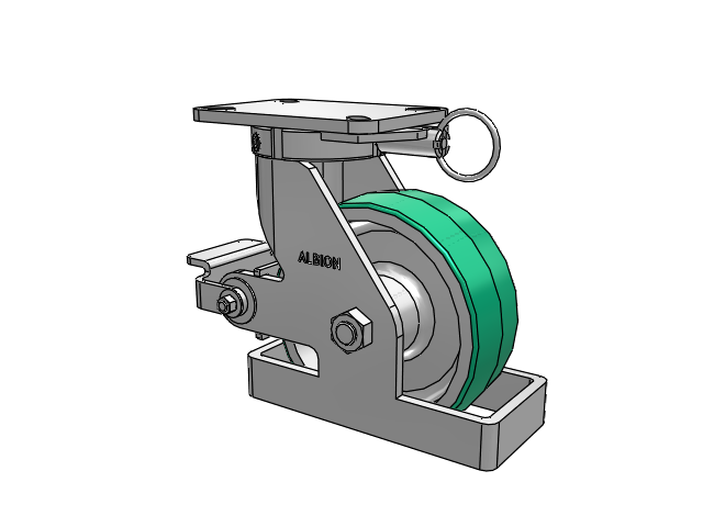 410 Series Top Plate Swivel Caster with 8 x 3 Green Tread on Aluminum Core PD - Polyurethane (Aluminum Core) Wheel and Poly Cam Brake