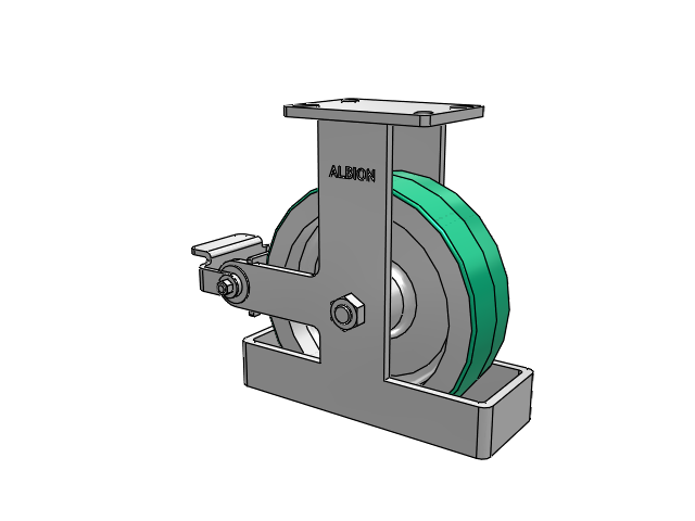 410 Series Top Plate Rigid Caster with 10 x 3 Green Tread on Aluminum Core PD - Polyurethane (Aluminum Core) Wheel and Poly Cam Brake