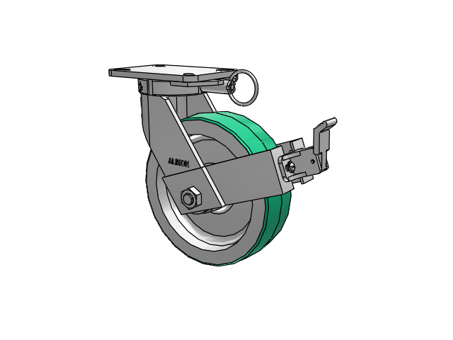 410 Series Top Plate Swivel Caster with 10 x 3 Green Tread on Aluminum Core PD - Polyurethane (Aluminum Core) Wheel and Face Brake
