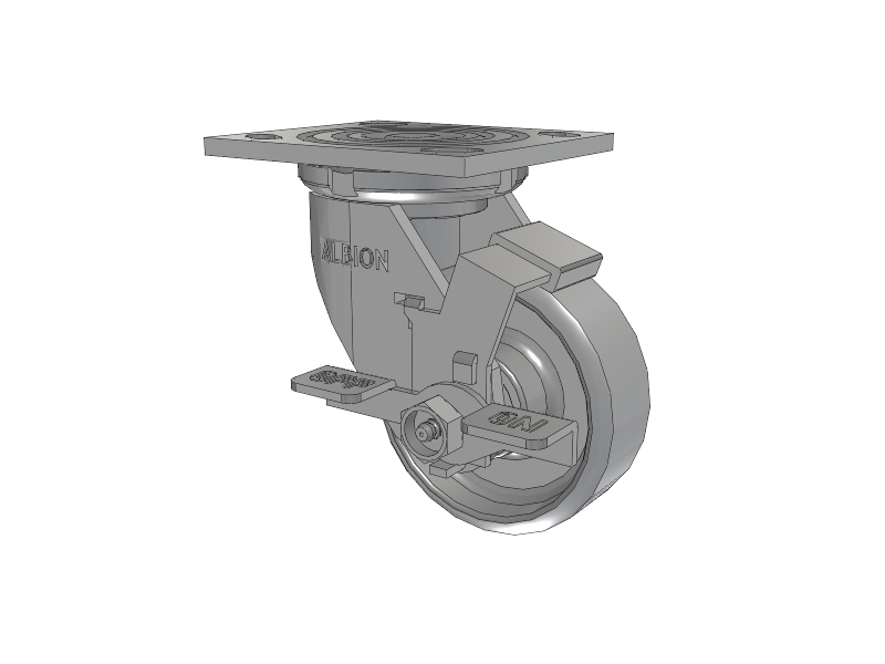16 Series Top Plate Swivel Caster with 4 x 1.5 Grey Enamel CA - Cast Iron Wheel and Face Brake