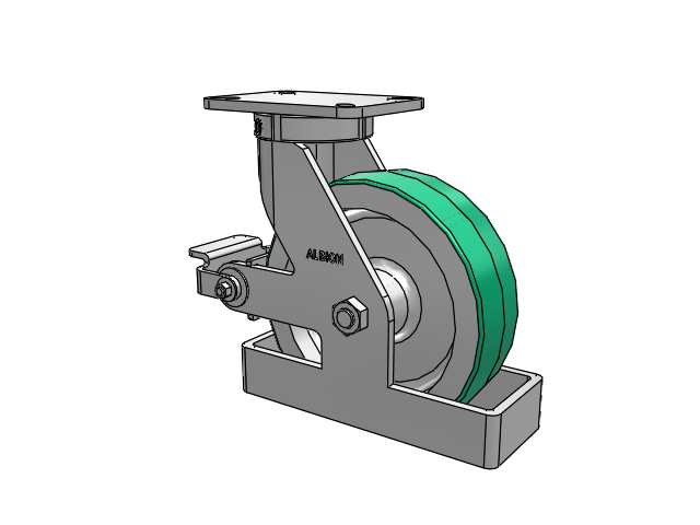 410 Series Top Plate Swivel Caster with 10 x 3 Green Tread on Aluminum Core PD - Polyurethane (Aluminum Core) Wheel and Poly Cam Brake