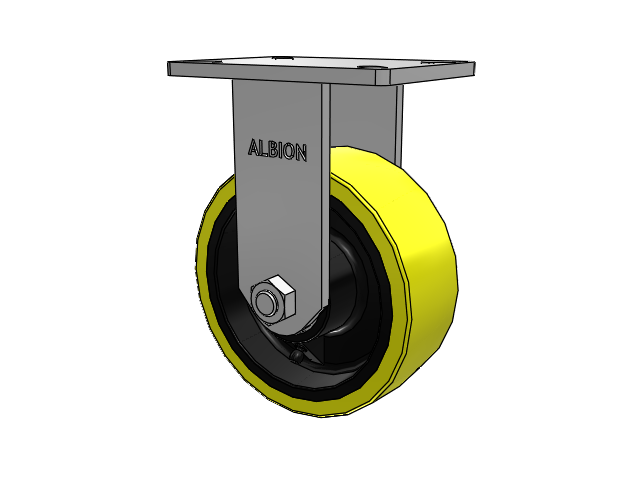 410 Series Top Plate Rigid Caster with 8 x 3 Yellow Tread on Black Cast Iron Core PF - Polyurethane (Heavy Duty Cast Iron Core) Wheel