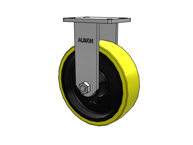 410 Series Top Plate Rigid Caster with 10 x 3 Yellow Tread on Black Cast Iron Core PF - Polyurethane (Heavy Duty Cast Iron Core) Wheel