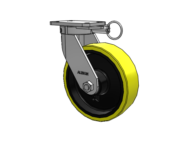 410 Series Top Plate Swivel Caster with 10 x 3 Yellow Tread on Black Cast Iron Core PF - Polyurethane (Heavy Duty Cast Iron Core) Wheel