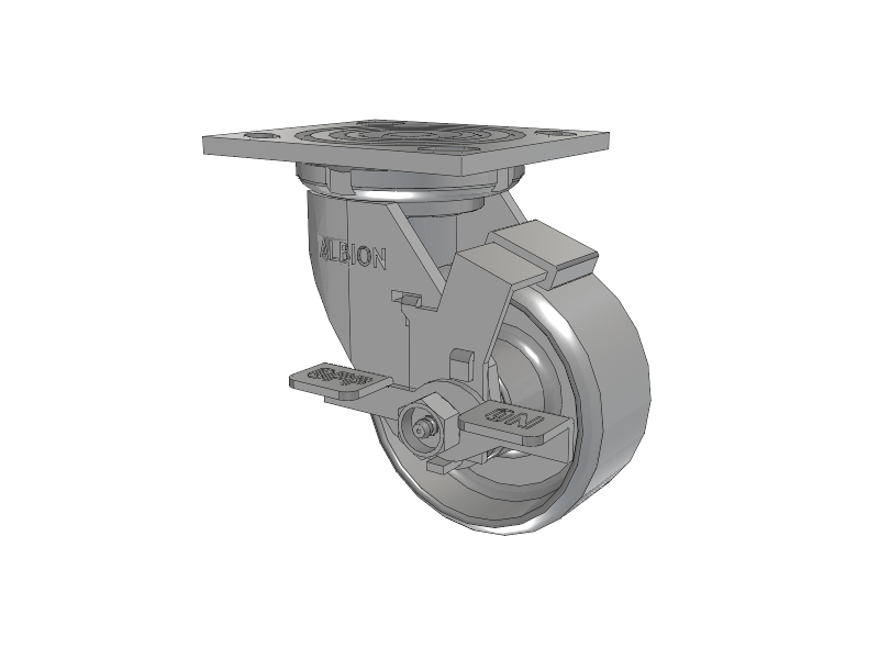16 Series Top Plate Swivel Caster with 4 x 2 Grey Enamel CA - Cast Iron Wheel and Face Brake