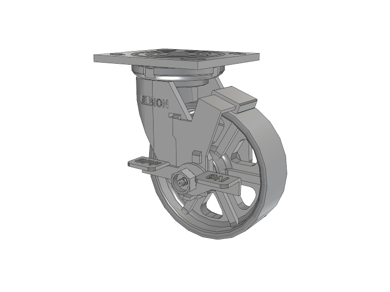 16 Series Top Plate Swivel Caster with 5 x 1.5 Grey Enamel CA - Cast Iron Wheel and Face Brake