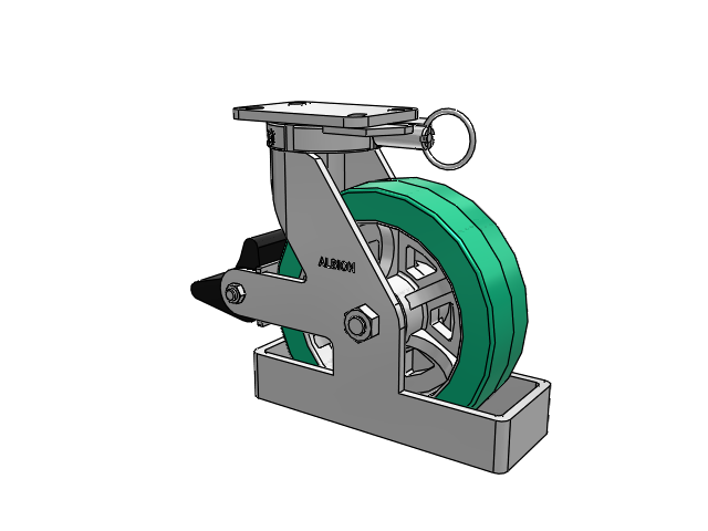 410 Series Top Plate Swivel Caster with 10 x 3 Green Tread on Black Cast Iron Core PX - Thick Polyurethane (Cast Iron Core) Wheel and Poly Lock Integrated Brake