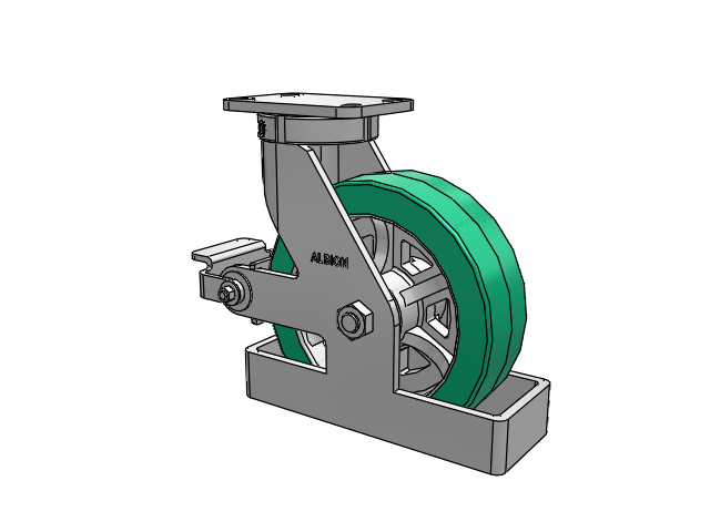 410 Series Top Plate Swivel Caster with 10 x 3 Green Tread on Black Cast Iron Core PX - Thick Polyurethane (Cast Iron Core) Wheel and Poly Cam Brake