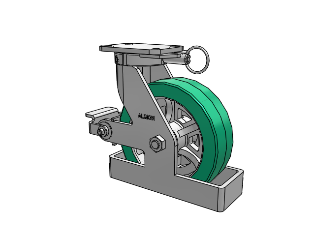 410 Series Top Plate Swivel Caster with 10 x 3 Green Tread on Black Cast Iron Core PX - Thick Polyurethane (Cast Iron Core) Wheel and Poly Cam Brake