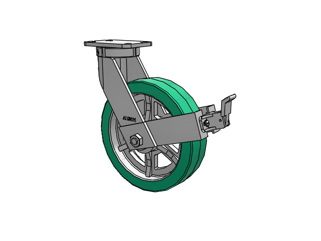 410 Series Top Plate Swivel Caster with 12 x 3 Green Tread on Black Cast Iron Core PX - Thick Polyurethane (Cast Iron Core) Wheel and Face Brake