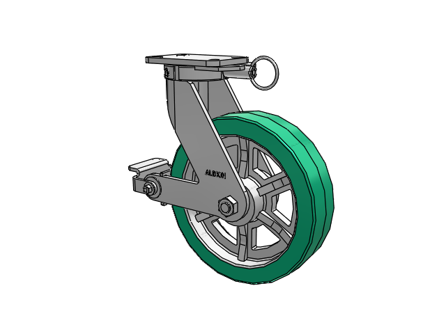 410 Series Top Plate Swivel Caster with 12 x 3 Green Tread on Black Cast Iron Core PX - Thick Polyurethane (Cast Iron Core) Wheel and Poly Cam Brake