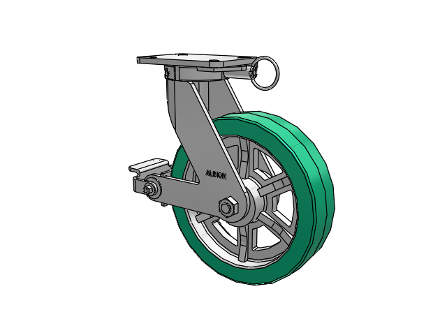 410 Series Top Plate Swivel Caster with 12 x 3 Green Tread on Black Cast Iron Core PX - Thick Polyurethane (Cast Iron Core) Wheel and Poly Cam Brake
