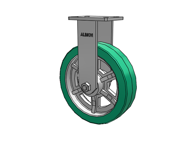 410 Series Top Plate Rigid Caster with 12 x 3 Green Tread on Black Cast Iron Core PX - Thick Polyurethane (Cast Iron Core) Wheel